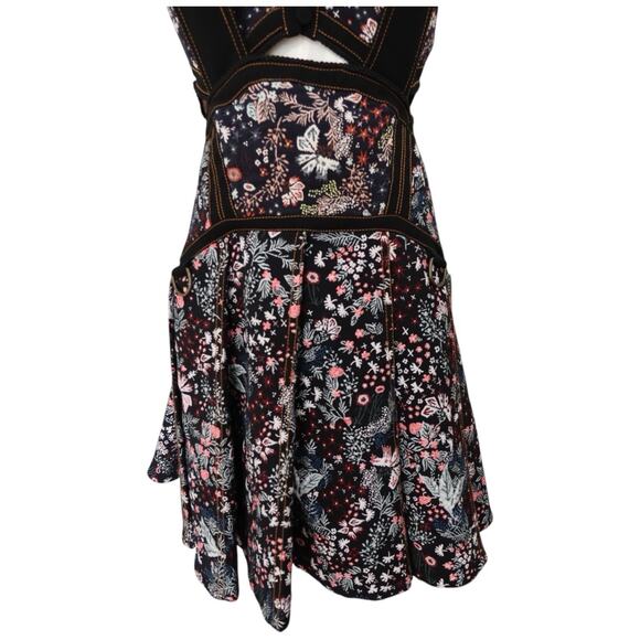 Self Portrait Black Multi Floral Jacquard Mini Dress Cutout Fit & Flare Size 6 - Picture 4 of 15